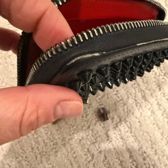 Christian Louboutin studded card coin wallet black red - Picture 7 of 15